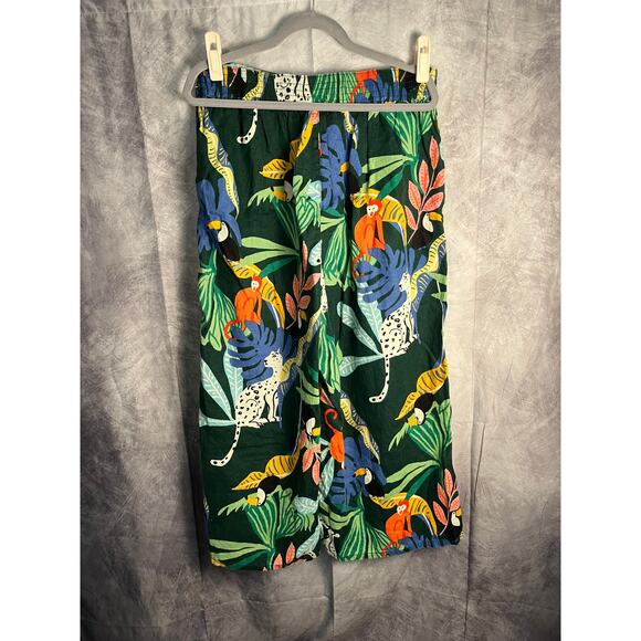 Christian Siriano New York Linen Tropical Wide-Leg Pants XL Green/Black Jungle - Picture 2 of 6